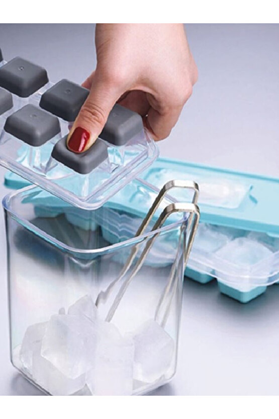 12 Bölmeli Kapaklı Silikon Buz Kalıbı Yapışmaz Taban