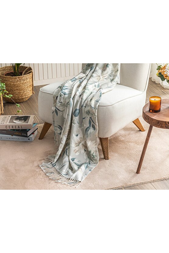 Lerna Baskılı Koltuk Şalı 130x170 cm Gri