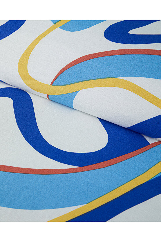 Abstract Marine Çift Kişilik Nevresim Seti Lacivert-Turuncu