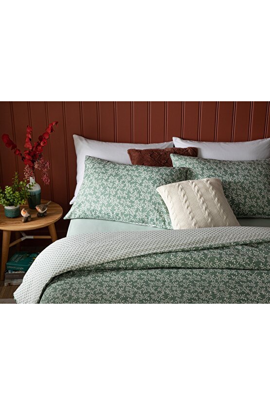 Olive Branch Crep Double Person Set Lenjerä±e De Pat 200x220 Cm Green