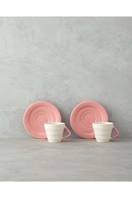 Valora Seramik 4 Parça 2 Kişilik Kahve Fincan Takımı 90 ml Pembe