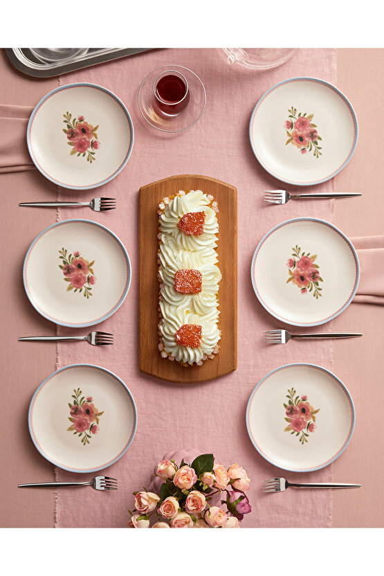 Lilya Porselen 6lı Pasta Tabağı 19 cm Renkli