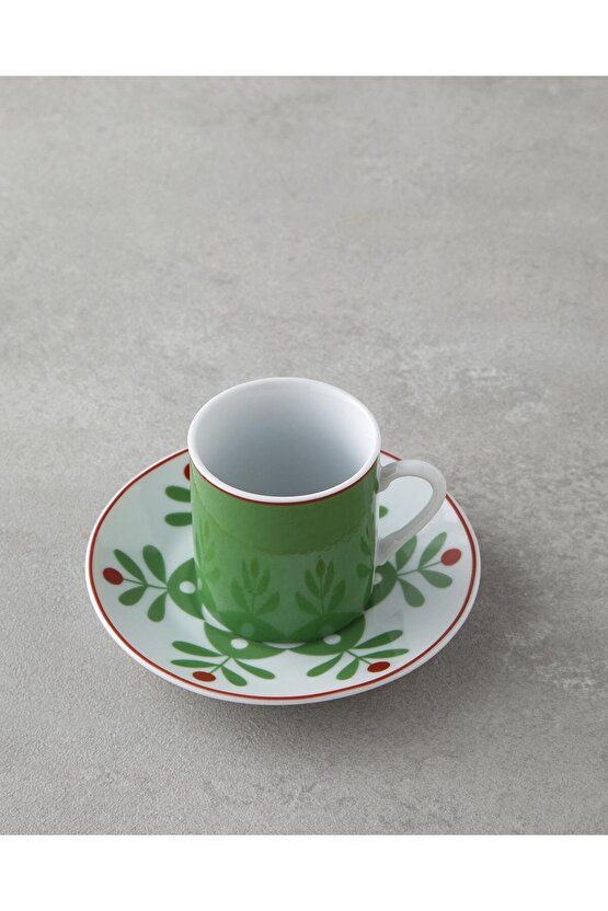 Vivy Porselen 4 Parça 2 Kişilik Kahve Fincan Takımı 80 ml Bordo-Yeşil