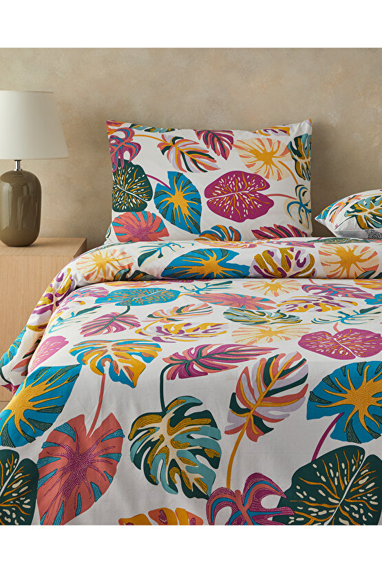 Leaf Jungle Tek Kişilik Nevresim Seti Fuşya