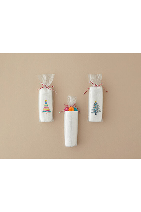 Yılbaşı Paintball Pamuklu Ponponlu El Havlusu 30x50 Cm Ekru