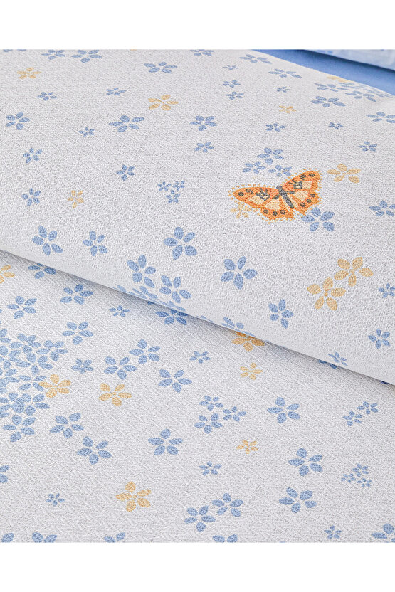 Butterfly Art Baskılı King Size Pike Takımı 240x220 cm Mavi