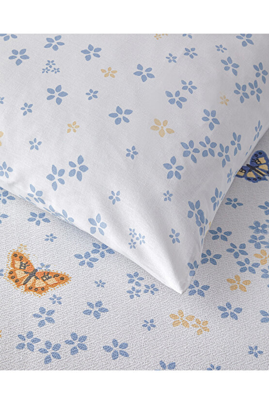 Butterfly Art Baskılı King Size Pike Takımı 240x220 cm Mavi