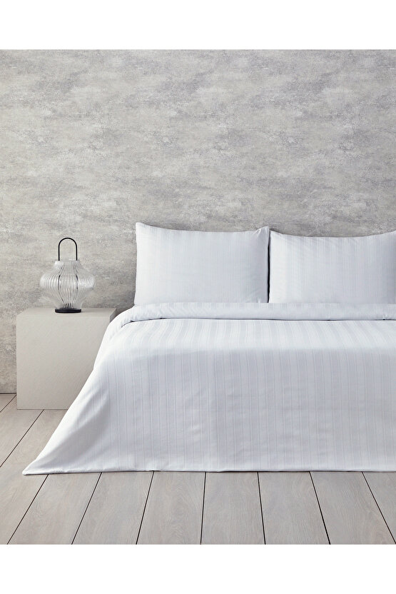 Lior Çizgili Pamuk Saten Çift Kişilik Nevresim Takımı 200x220 cm Beyaz