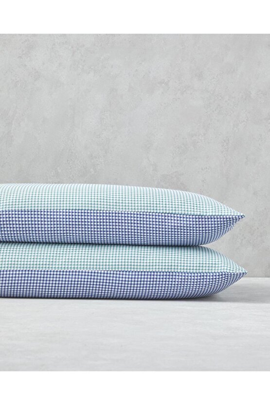 Petit Check Pamuklu 2li Yastık Kılıfı 50x70 cm Yeşil-Mavi