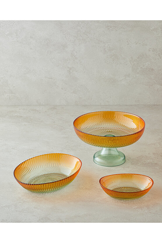 Arina Cam Ayaklı Kase 24 cm Yeşil-Turuncu