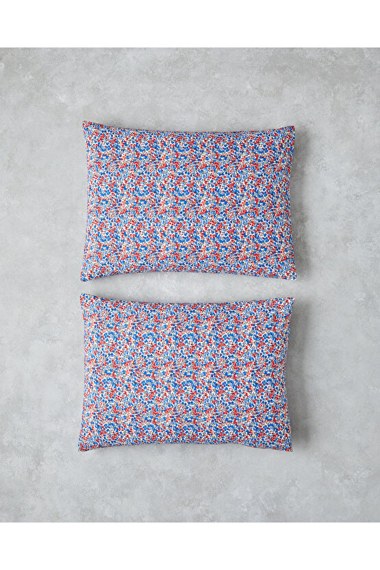 Flower Blast Kolay Ütülenir 2li Yastık Kılıfı 50x70 cm Kırmızı - Mavi
