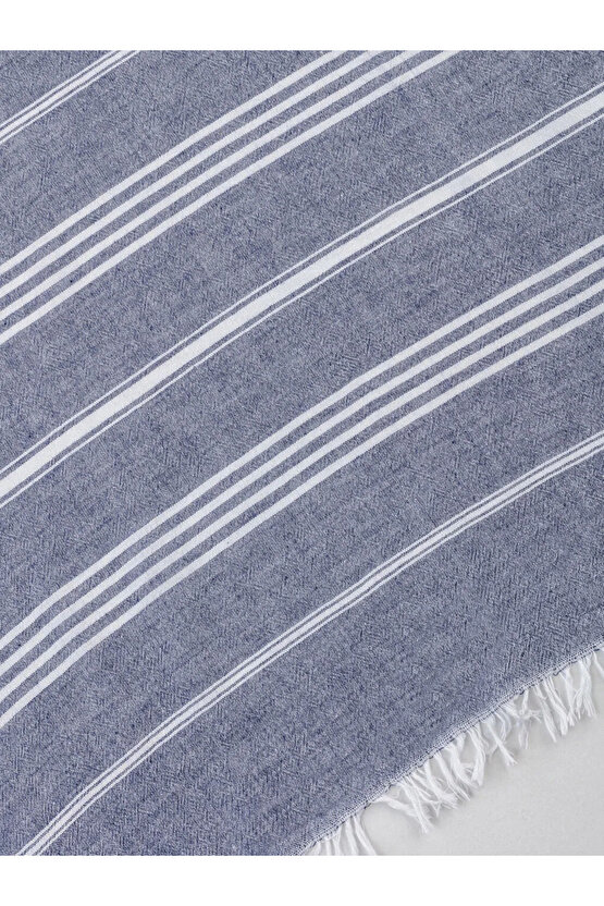 LCW HOME İndigo Çizgili Saçaklı Pestamal Havlu 90x165 Cm