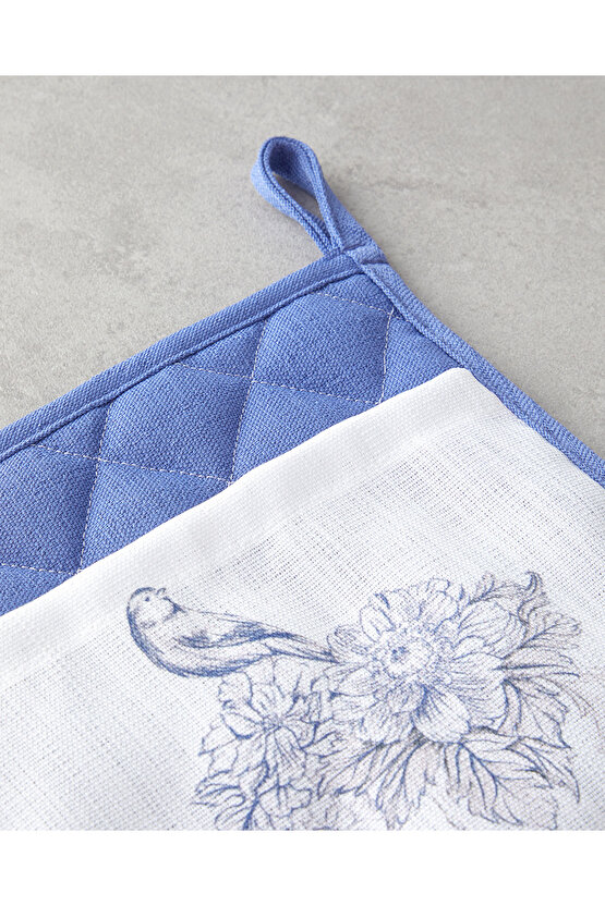 Edenic Polyester 2li Mutfak Seti 17x30 cm+20x20 cm Beyaz - Lacivert