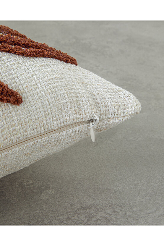 Foglie Punch Nakışlı Kırlent Kılıfı 45x45 cm Ekru