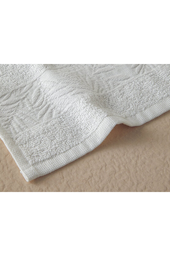 Branch Pamuklu Jakarlı Yüz Havlusu Seti 50x80+30x45 Cm Ekru