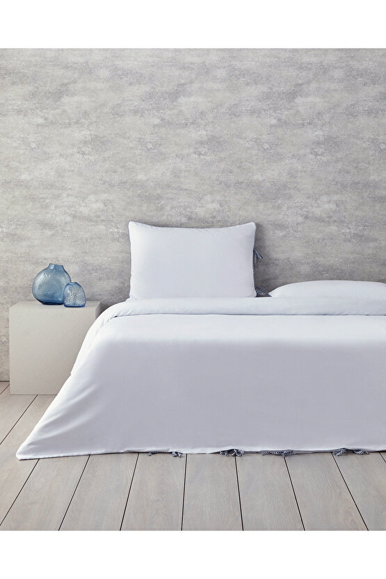 Comfy Plain Çift Kişilik Nevresim Takımı Beyaz - Lacivert