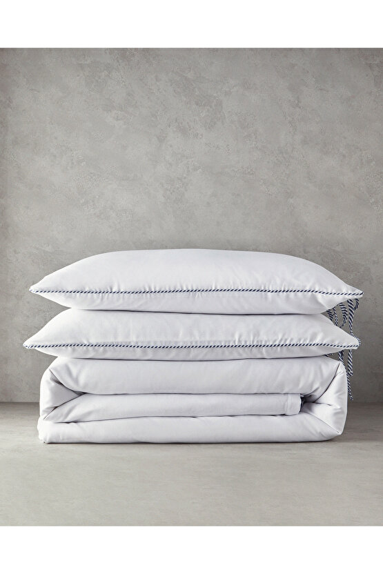 Comfy Plain Çift Kişilik Nevresim Takımı Beyaz - Lacivert