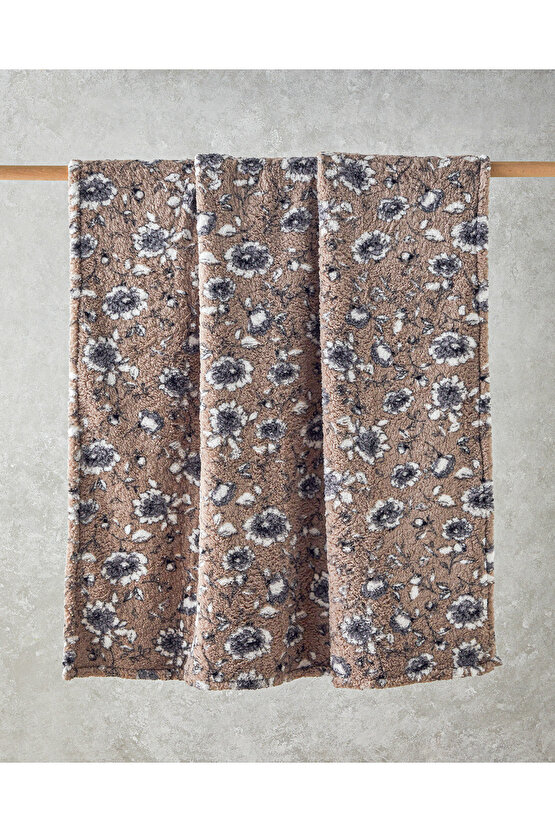 Gardenia Glow Baskılı Sherpa Battaniye Vizon