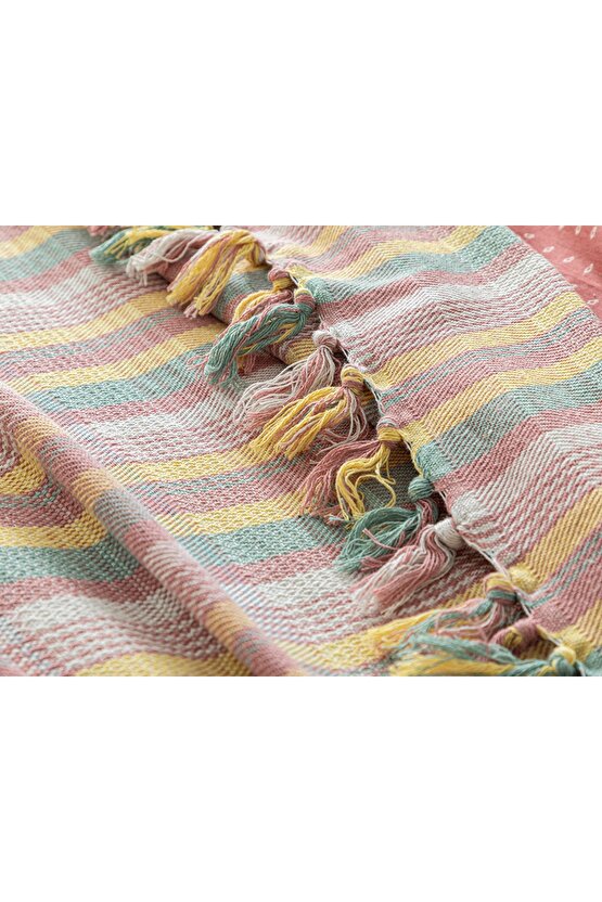 Madras Plaid Dokuma Tek Kişilik Yatak Örtüsü Takımı 160x240 Cm Pembe - Sarı