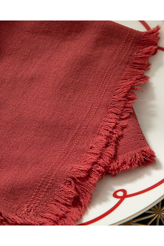 Smooth Fringes Pamuk 6lı Misafir Peçetesi Bordo
