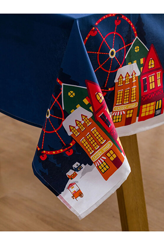 Lacivert Yılbaşı Temalı Masa Örtüsü 150x200 cm