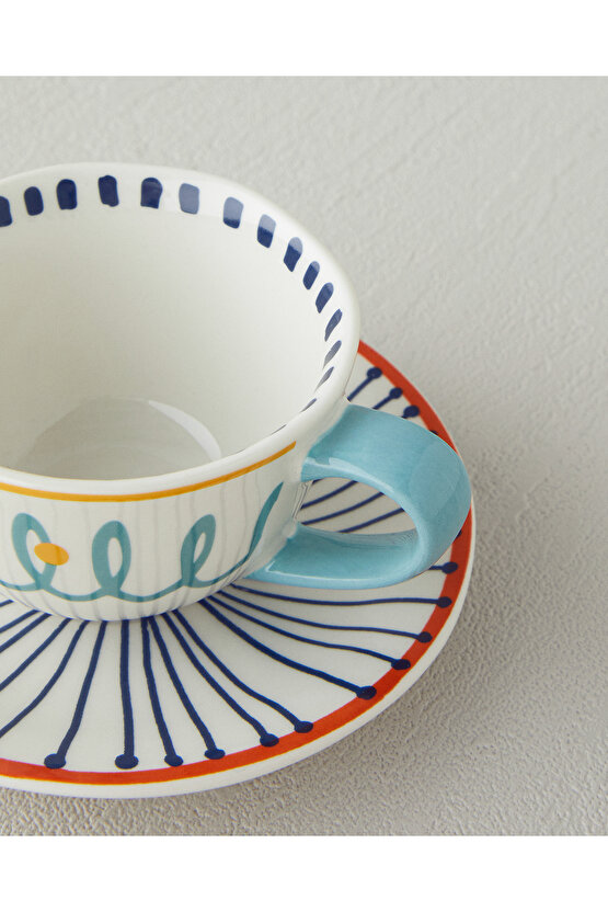 Coachella Mix Stoneware 4 Parça 2 Kişilik Kahve Fincan Takımı Mavi-Terracotta