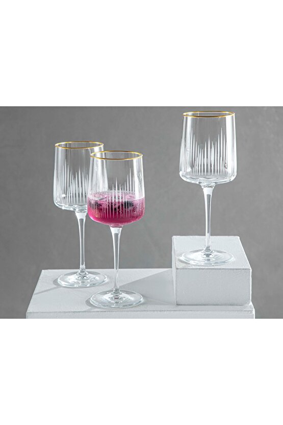 3 Zett Cam 3lü Kadeh 320 Ml Gold Cam Kırmızı Şarap Kadehi