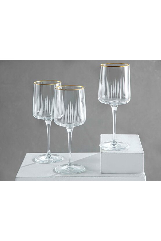 3 Zett Cam 3lü Kadeh 320 Ml Gold Cam Kırmızı Şarap Kadehi