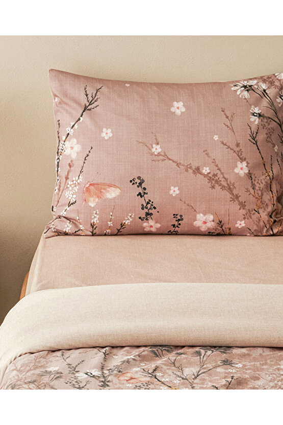 Sweet Spring Dijital Baskılı Soft Cotton Çift Kişilik Çarşaflı Nevresim Takımı Gül Kurusu