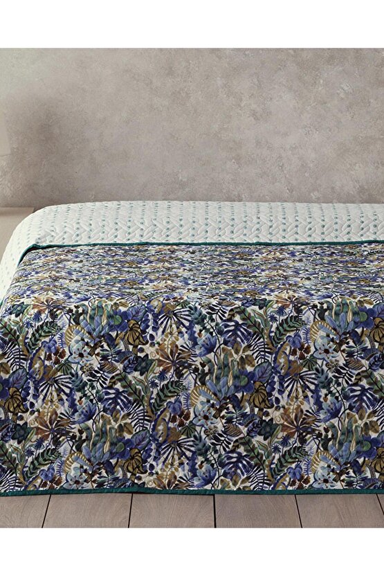 Floral Charm Çift Taraflı King Size Çok Amaçlı Örtü Mavi