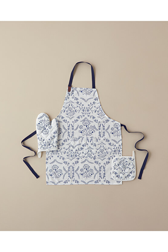 Cooktop Pamuk Polyester Mutfak Önlüğü 70x55 Cm Beyaz - Mavi