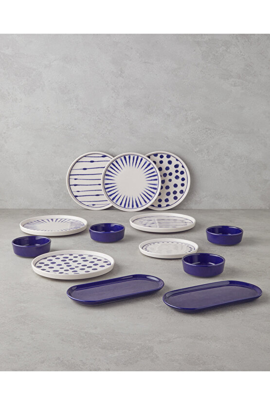 Cosmos Seramik Kahvaltı Takımı 14 parça 6 kişilik Lacivert