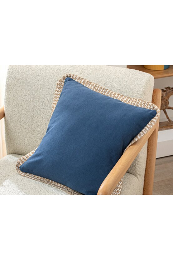 Marine Greta Jüt Biyeli Kırlent Kılıfı 45x45 Cm İndigo