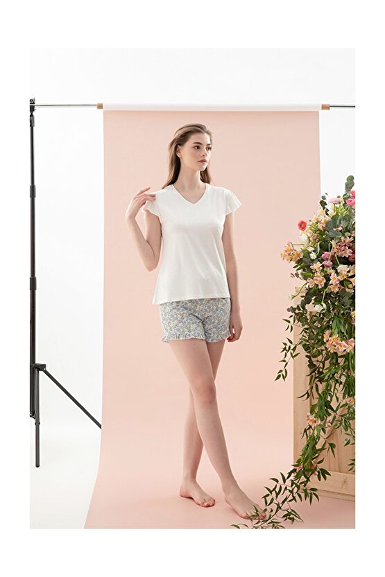 Spring Flower Viskon Kadın Pijama Takımı Mavi