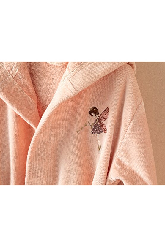 Fairy Kadife Nakışlı Çocuk Bornoz 6-8 Yaş Pembe