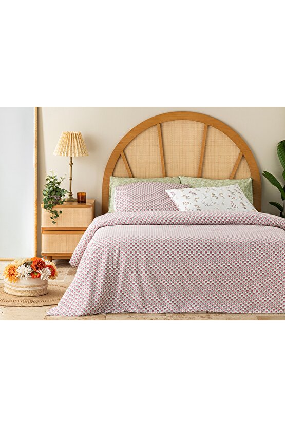 Spring Branch Pamuk Çift Kişilik Nevresim Takımı 200x220 Cm Koyu Pembe