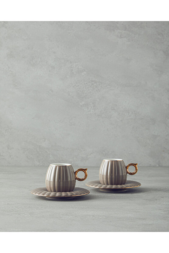 Polka New Bone China 4 Parça 2 Kişilik Kahve Fincan Takımı Vizon