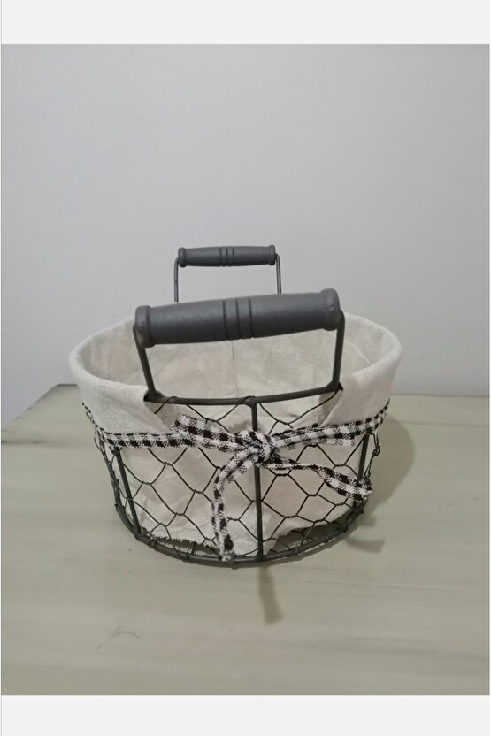 Aluna Metal Ekmek Sepeti 20 Cm Bej