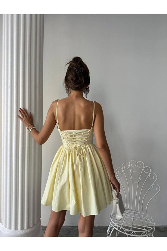 Kadın Göğüs Fiyonk Detaylı Korse Formlu Mini Elbise