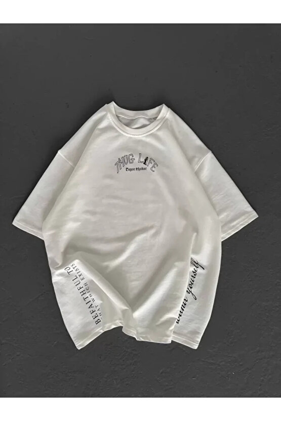 MDB Unisex Baskılı Oversize Thirt Beyaz