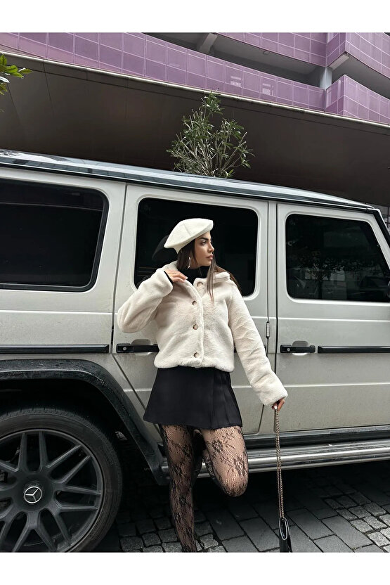 Astarlı Krem Peluş Mont