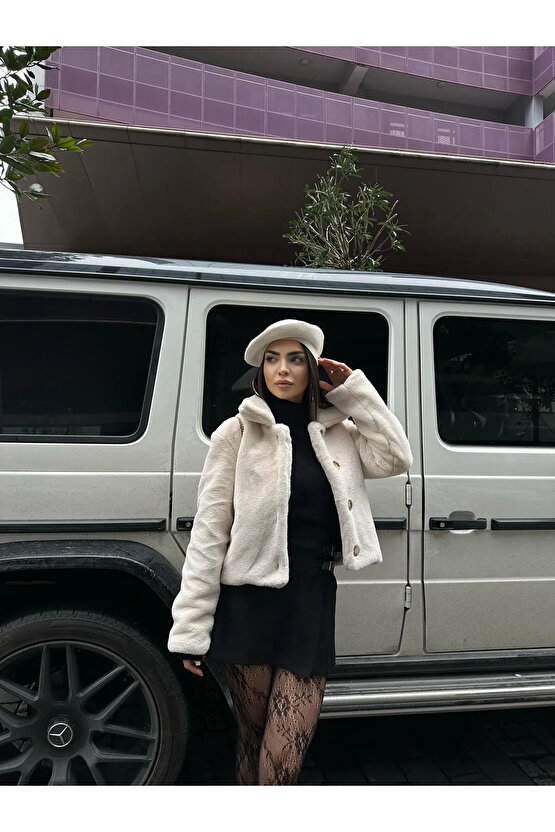 Astarlı Krem Peluş Mont