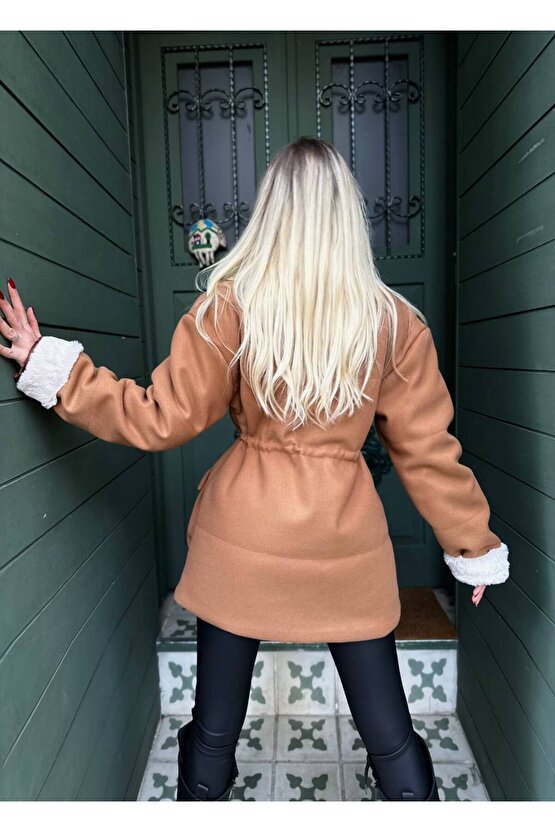 Kaşe Kumaş İçi Peluş İp Detaylı Kaban