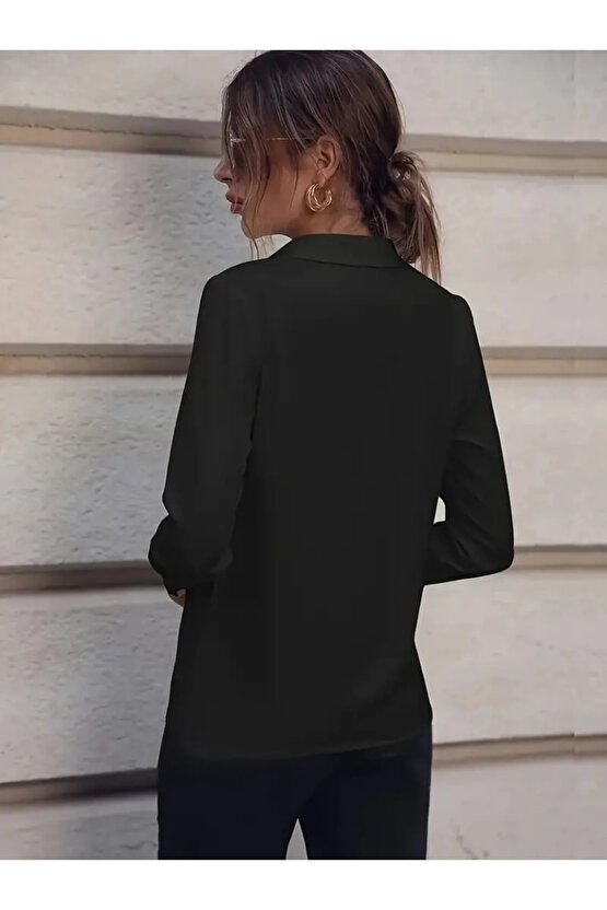 MyTerrax Kadın Uzun Kollu Yakalı Trikoton Gömlek