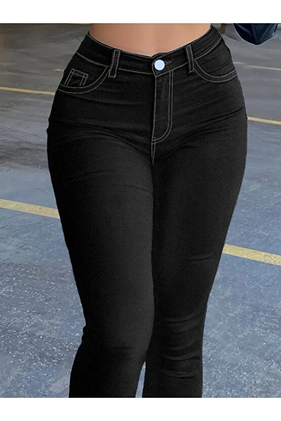 Kadın Yüksek Bel önden Düğmeli Dar Kesim Kot Pantolon