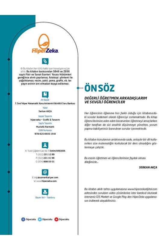 7. Sınıf Hiper Matematik Konu Anlatımlı & Etkinlikli Soru Bankası Nw | Serkan Akça