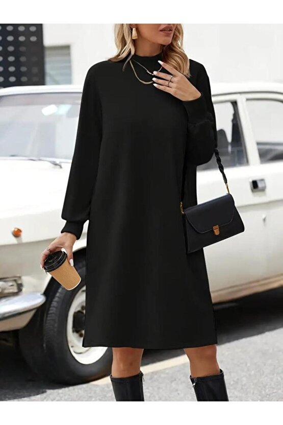 Kadın Uzun Kollu Balıkçı Yaka Kısa şardonlu Dalgıç Elbise