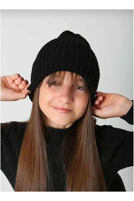 ÇOCUK DOKUMA TRİKO BERE - SİYAH