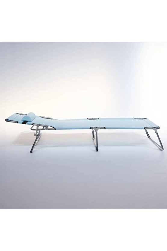 Kamp Yatağı Yastıklı Katlanır Şezlong Kampet Açık Mavi 1629