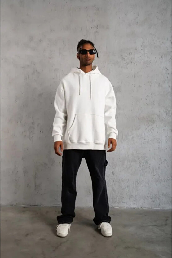 EQURİ 3 İplik Kapşonlu Sweatshirt Hoodie - Beyaz